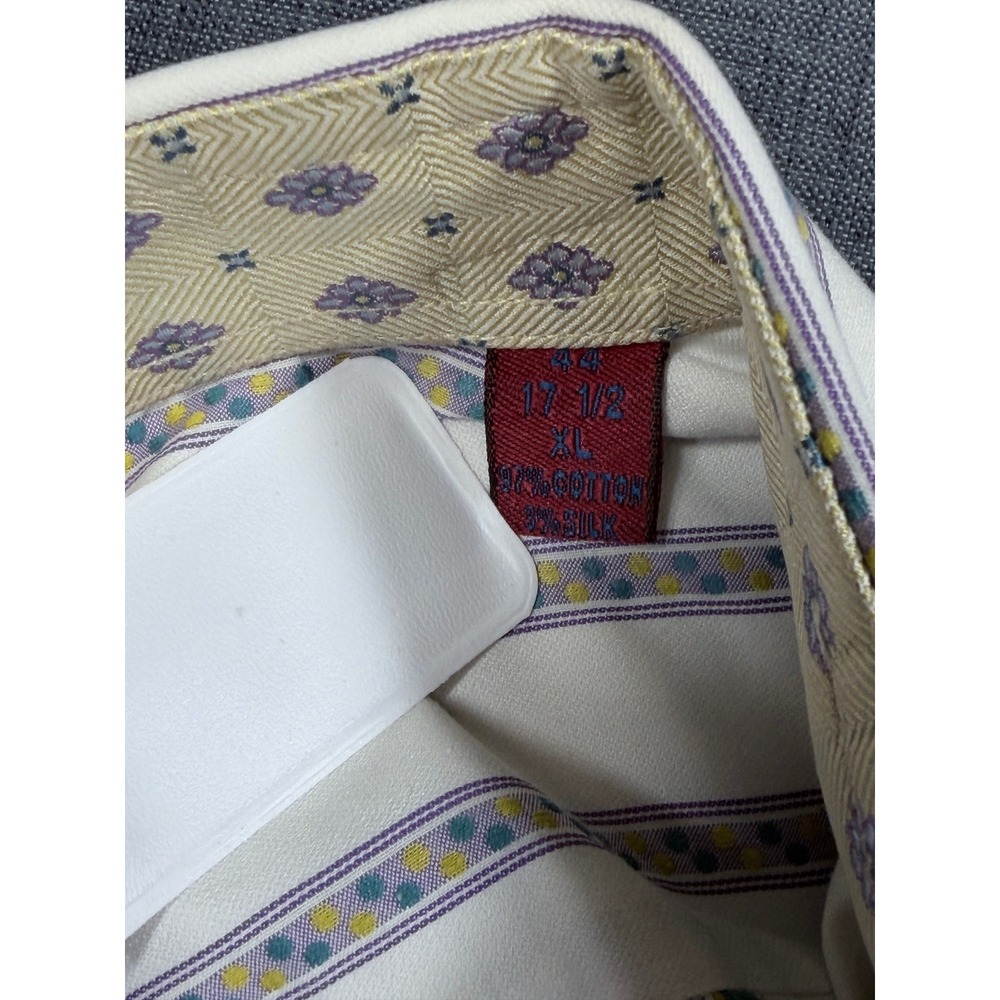 Robert Graham Mens XL Cotton Silk Striped Button Down Shirt White Purple Yellow - Picture 6 of 12